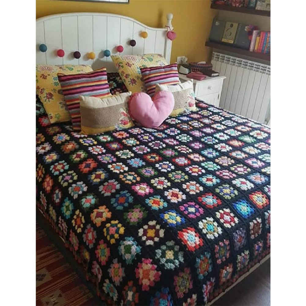 Couverture en crochet de coton – Couverture colorée style afghan – Atosa