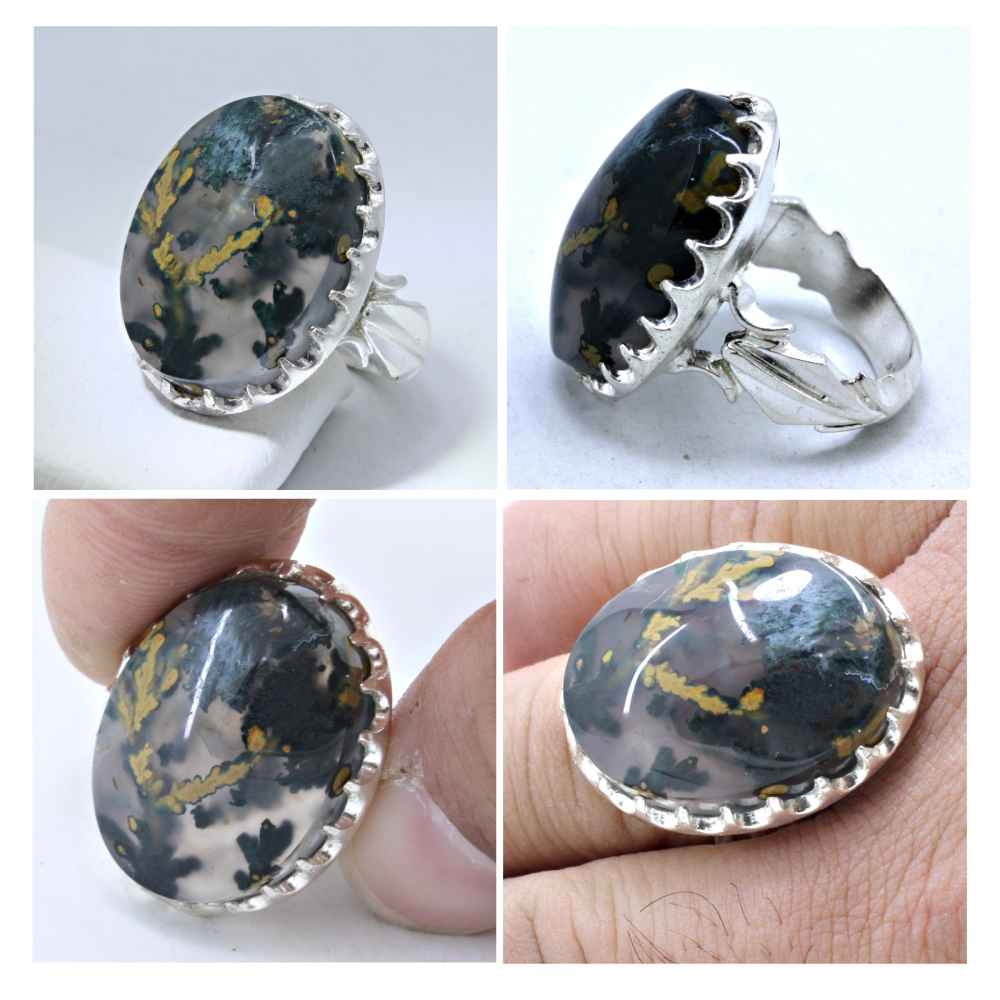 Persischer Dendritischer Achat Shajar Silberring für Herren Farshad