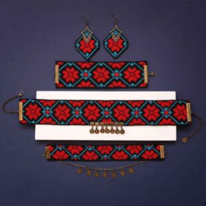Persian Embroidered Necklace, Bracelet & Earrings Set Pegah