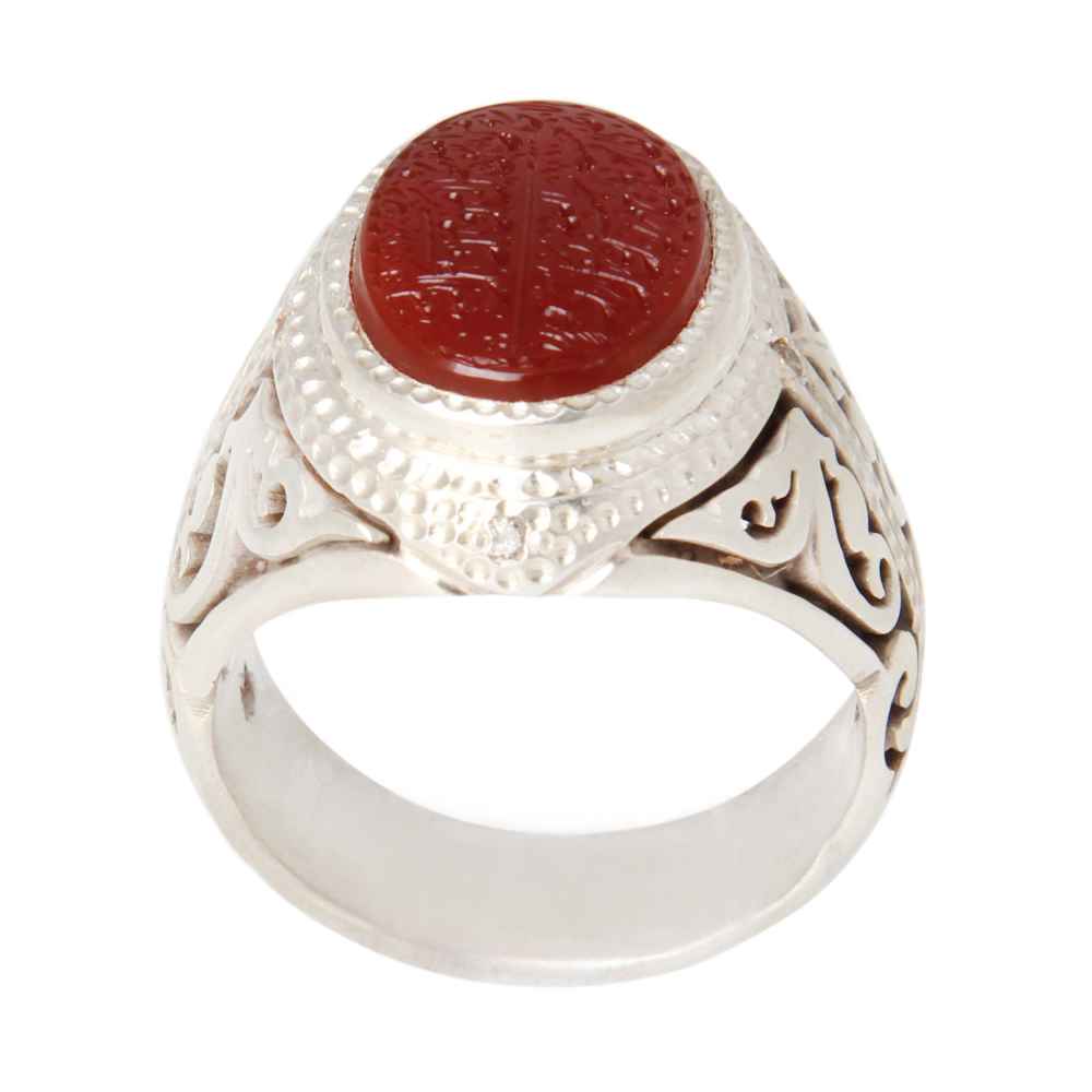 Bague en argent Aqeeq yéménite islamique pour hommes - Qul
