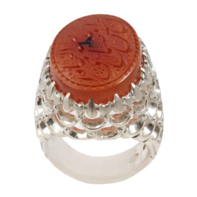 Bague en argent agate aqeeq du Yémen pour hommes – Calligraphie islamique, design traditionnel