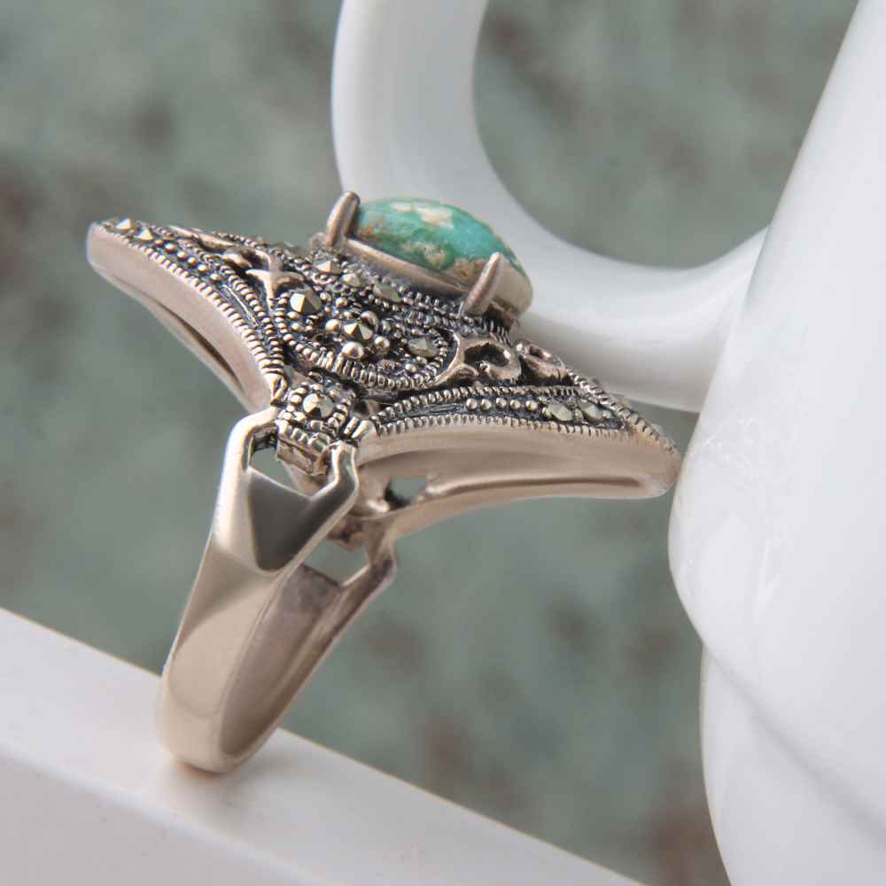 Bague en Argent Persan Faite Main avec Turquoise de Neyshabur Niloofar