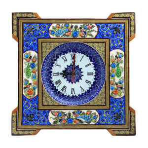 Horloge murale en bois persane artisanale – Art du marqueterie Khatam, Anisa