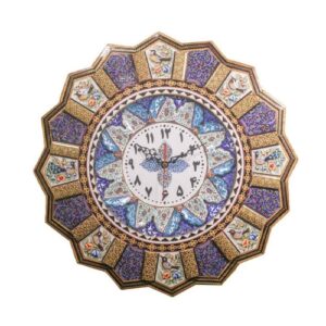 Horloge murale en bois persane artisanale – Art du marqueterie Khatam, Katayoon