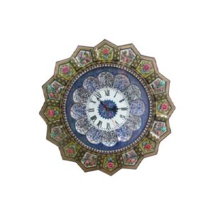 Horloge murale en bois persane artisanale – Art du marqueterie Khatam, Tiara