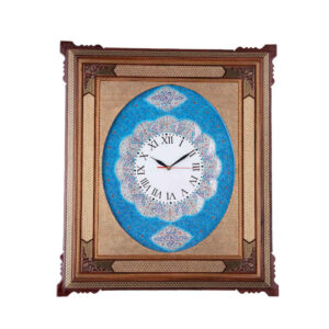 Horloge murale en bois persane artisanale – Art du marqueterie Khatam, Atieh