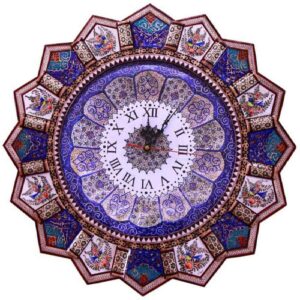 Horloge murale en bois persane artisanale – Art du marqueterie Khatam, Yara