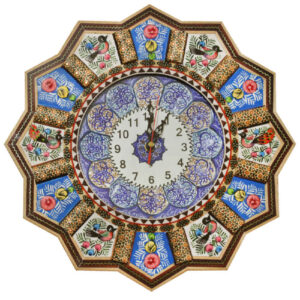 Horloge murale en bois persane artisanale – Art du marqueterie Khatam, Elma