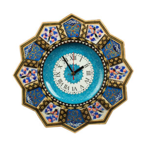 Horloge murale en bois persane artisanale – Art du marqueterie Khatam, Elnaz