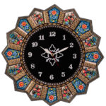 Horloge murale en bois persane artisanale – Art du marqueterie Khatam, Hana