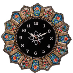 Horloge murale en bois persane artisanale – Art du marqueterie Khatam, Hana