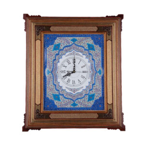 Horloge murale en bois persane artisanale – Art du marqueterie Khatam, Karoobi
