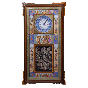Horloge murale en bois persane artisanale – Art du marqueterie Khatam, Majles