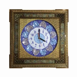 Horloge murale en bois persane artisanale – Art du marqueterie Khatam, Melina