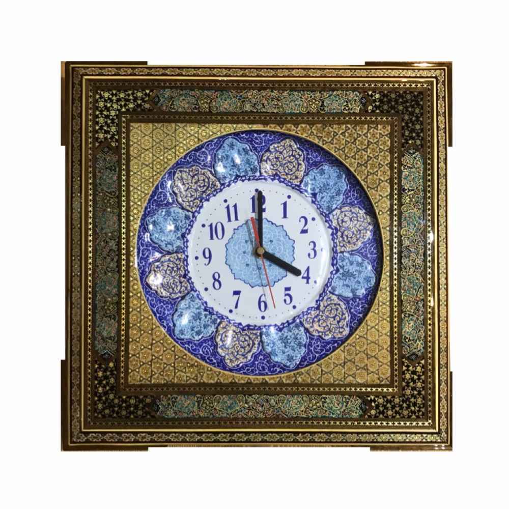 Horloge murale en bois persane artisanale - Art du marqueterie Khatam, Melina