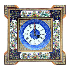 Horloge murale en bois persane artisanale – Art du marqueterie Khatam, Mina