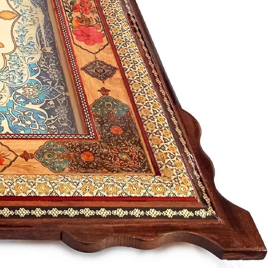 Horloge murale en bois persane artisanale – Art du marqueterie Khatam, Naghashi