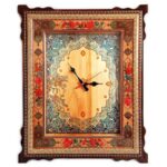 Horloge murale en bois persane artisanale – Art du marqueterie Khatam, Naghashi