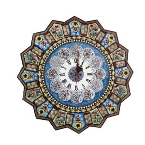 Horloge murale en bois persane artisanale – Art du marqueterie Khatam, Nahal
