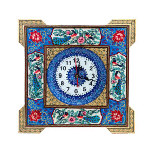 Horloge murale en bois persane artisanale – Art du marqueterie Khatam, Negin