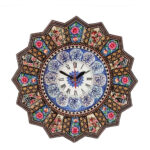 Horloge murale en bois persane artisanale – Art du marqueterie Khatam, Asieh