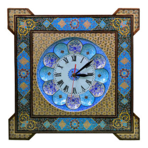 Horloge murale en bois persane artisanale – Art du marqueterie Khatam, Sana