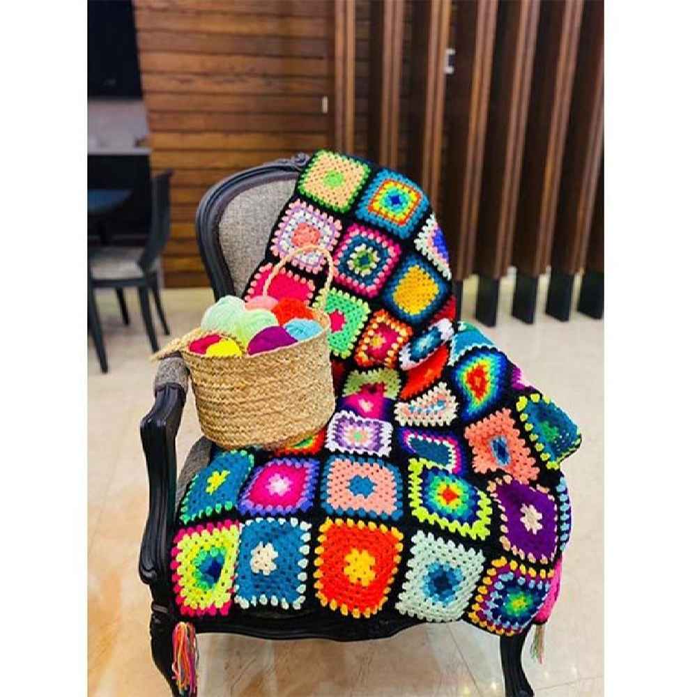 Plaid au Crochet pour Canapé et Lit Motif Bohème à Carreaux Homa