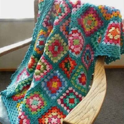Plaid au Crochet pour Canapé et Lit Motif Bohème à Carreaux Kamand