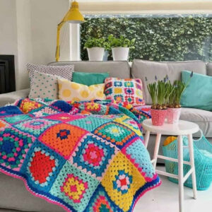 Plaid au Crochet pour Canapé et Lit Motif Bohème à Carreaux Kiana