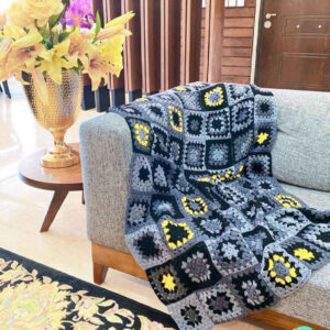 Plaid au Crochet pour Canapé et Lit Motif Bohème à Carreaux Mahsa
