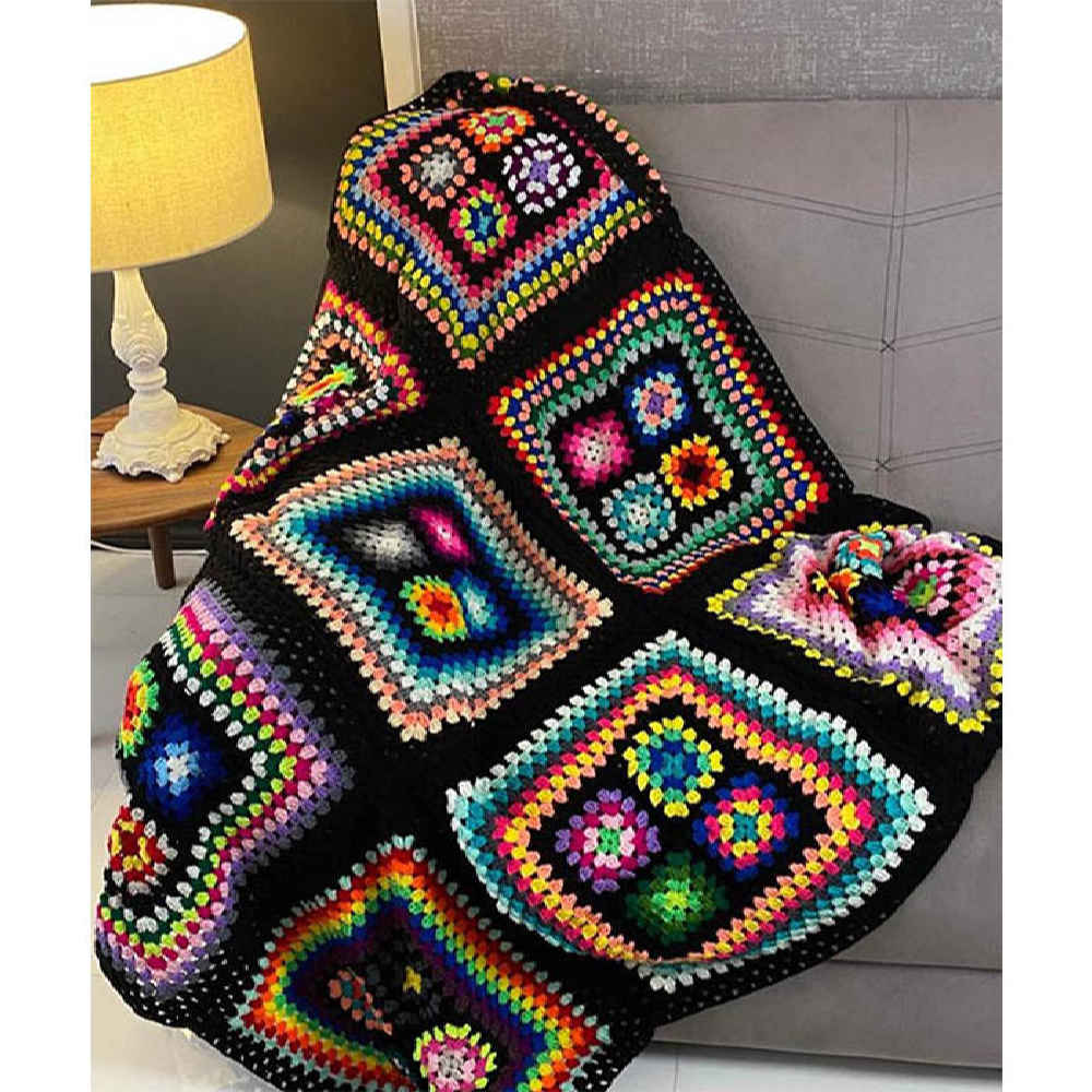 Plaid au Crochet pour Canapé et Lit Motif Bohème à Carreaux Misa
