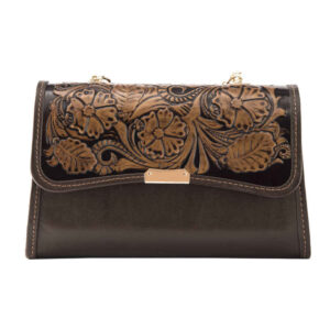 Sac bandoulière en cuir véritable fait main – Design floral