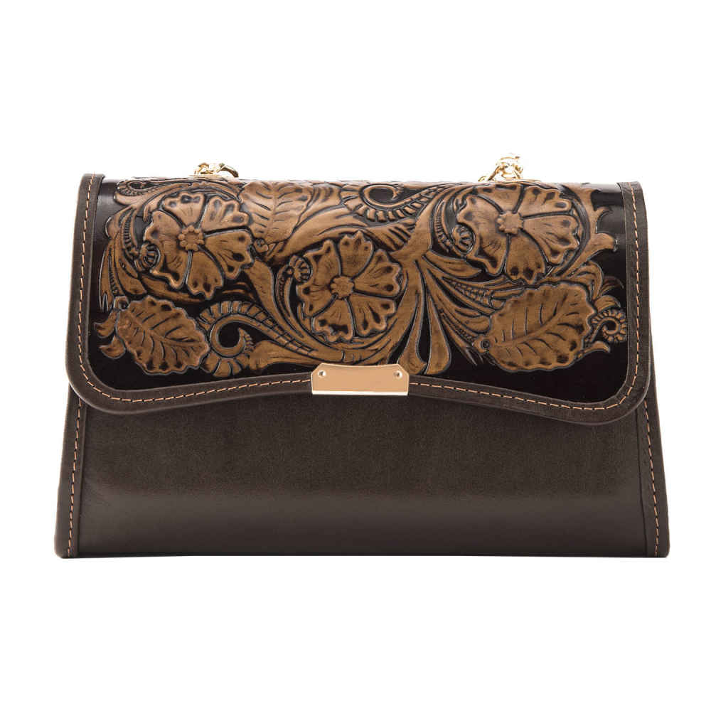 Sac bandoulière en cuir véritable fait main - Design floral