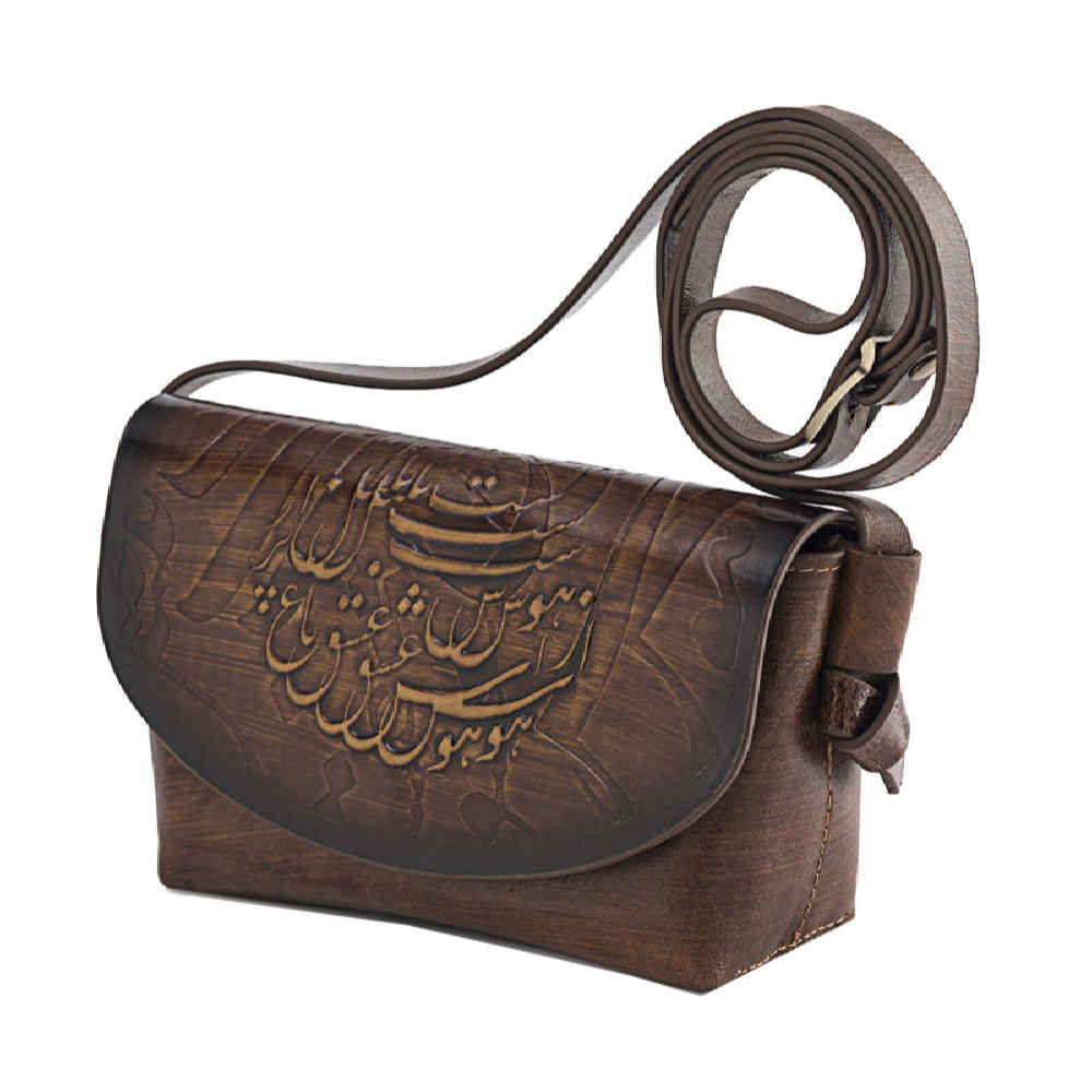 Sac bandoulière en cuir véritable fait main - Calligraphie persane Rasa
