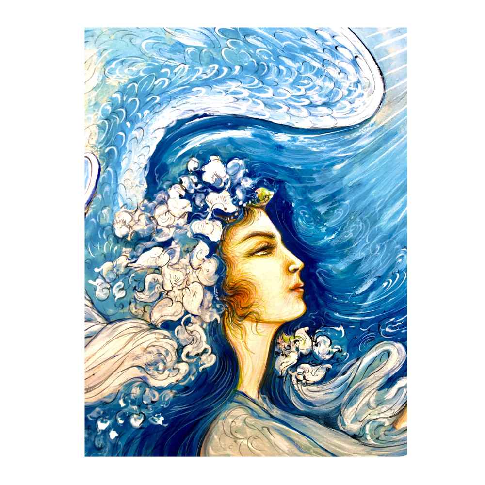 Peinture d’art miniature persan originale : Aquarelle sur carton – Niayesh par Rasoul Motamedi