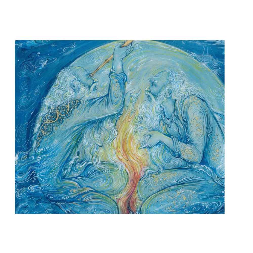 Peinture d’art miniature persan originale : Aquarelle – Soleil de Khayam par Rasoul Motamedi