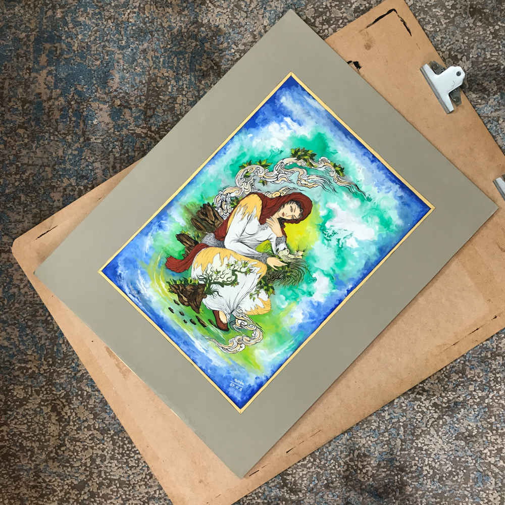 Peinture d’art miniature persan originale : Aquarelle – Femmes par Rasoul Motamedi