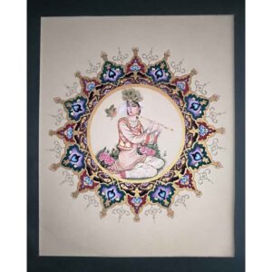 Peinture d’art miniature persan originale : Gouache sur carton – Banoo par Mohadeseh Asari