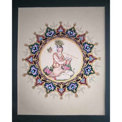 Peinture d'art miniature persan originale : Gouache sur carton – Banoo par Mohadeseh Asari