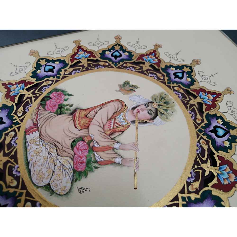 Peinture d’art miniature persan originale : Gouache sur carton – Banoo par Mohadeseh Asari