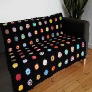 Plaid au Crochet pour Canapé et Lit Motif Bohème à Carreaux Ronak