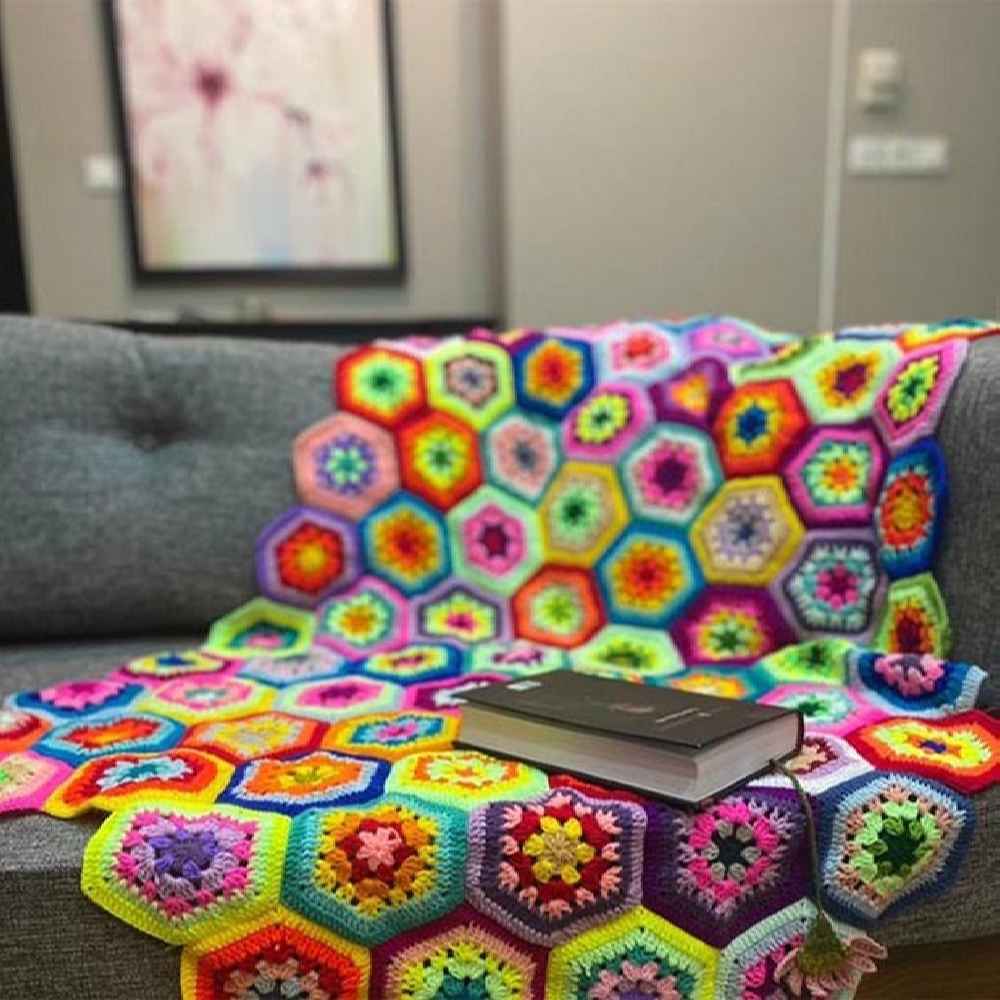 Plaid au Crochet pour Canapé et Lit Motif Bohème à Carreaux Sara