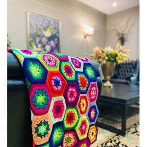 Plaid au Crochet pour Canapé et Lit Motif Bohème à Carreaux Sara