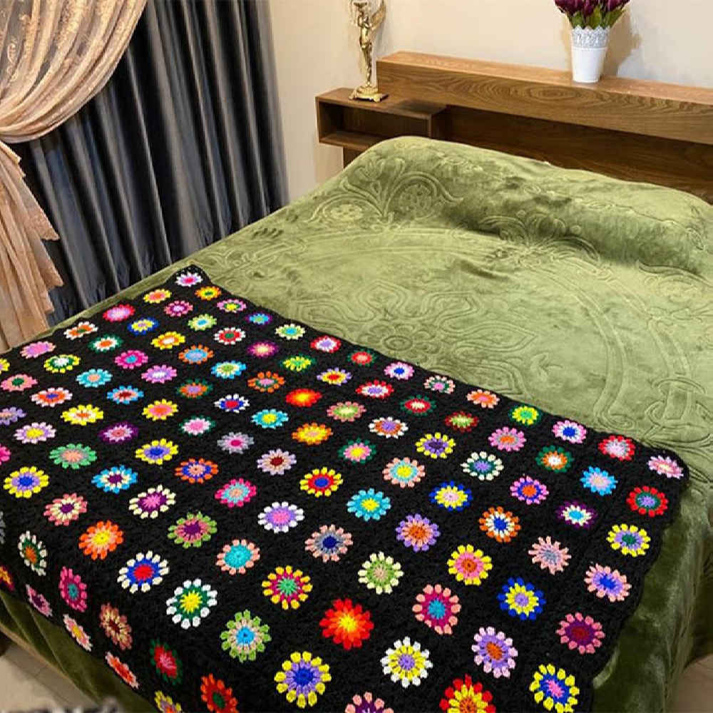 Plaid au Crochet pour Canapé et Lit Motif Bohème à Carreaux Tara