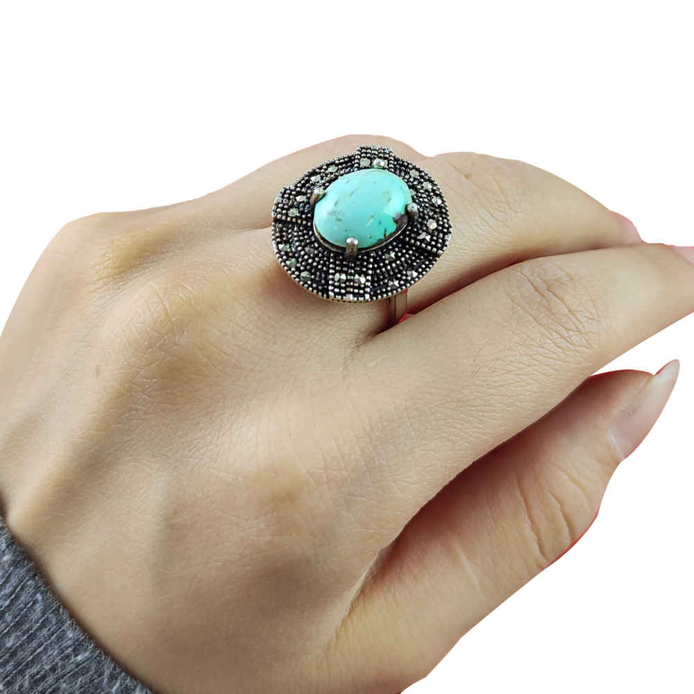 Bague en Argent Persan Faite Main pour Femme avec Turquoise de Neyshabur Behnaz