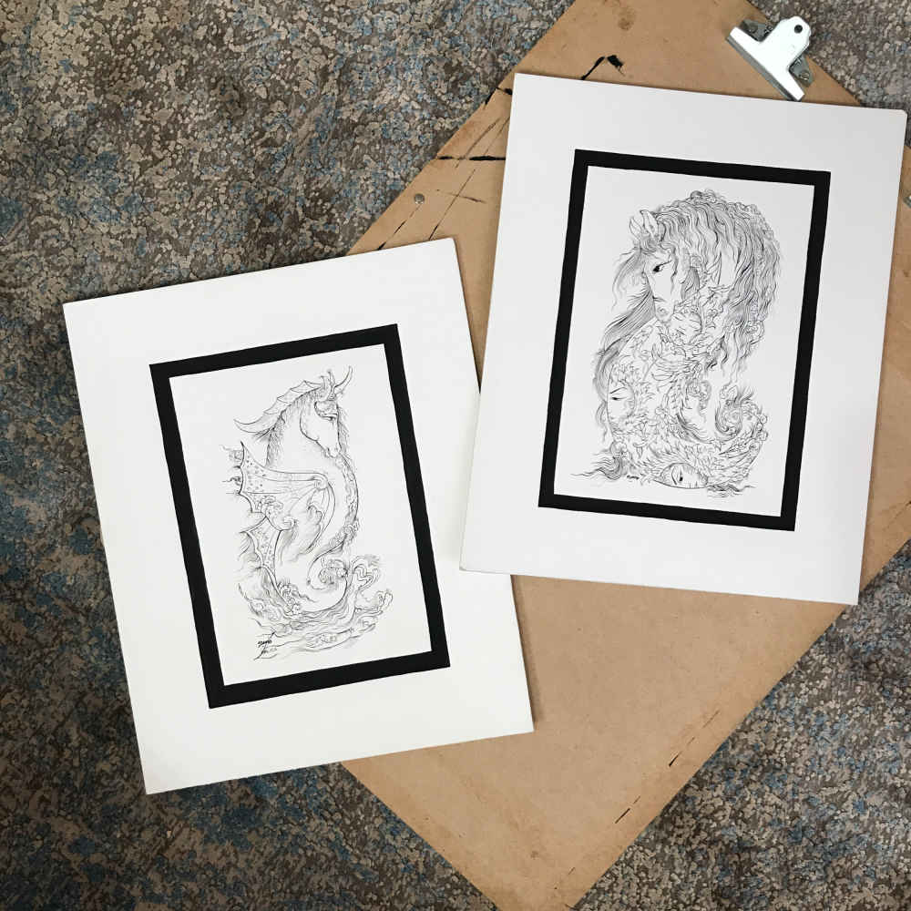 Ensemble de 2 peintures d’art miniature persan originales : Aquarelle – Cheval