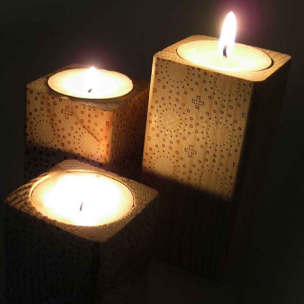 Porte-bougie cube en bois solide ensemble de 3 / Deco