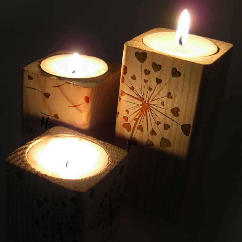 Porte-bougie cube en bois solide ensemble de 3 / Hope