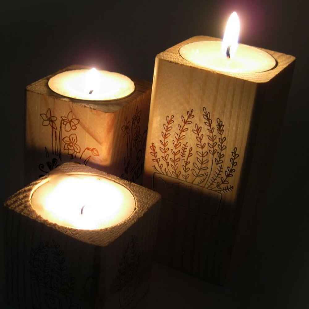 Porte-bougie cube en bois solide ensemble de 3 / Never Give Up
