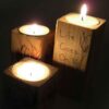 Porte-bougie cube en bois solide ensemble de 3 / Rose